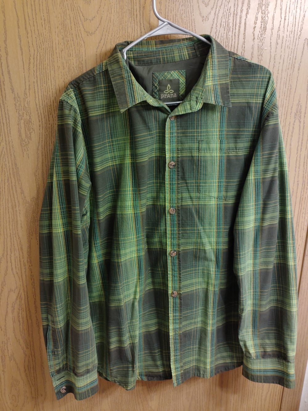 Prana Green Plaid Long-Sleeve Button-Up Shirt